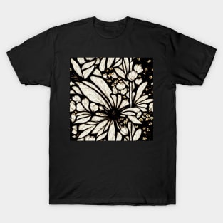 Black and White Vintage Floral Cottagecore Gothic Romantic Flower Peony Rose Leaf Design T-Shirt